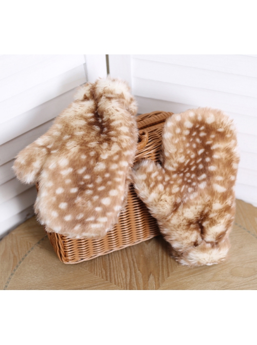 Cute Plush Elk Spots Classic Lolita Female Gloves