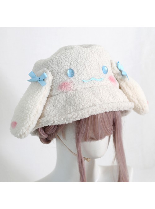 Cinnamoroll Dog Cute Big Ears Bowknot Sweet Lolita Beige Lamb Fleece Exquisite Fisherman Hat