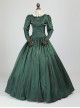 Palace Style Dark Green A-shaped Long Dress American Retro Lantern Sleeves Lace Stand Collar Lolita Prom Dress