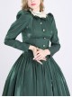 Palace Style Dark Green A-shaped Long Dress American Retro Lantern Sleeves Lace Stand Collar Lolita Prom Dress