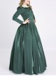 Palace Style Dark Green A-shaped Long Dress American Retro Lantern Sleeves Lace Stand Collar Lolita Prom Dress