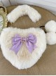 Cute Heart-Shaped Plush Balls Bowknot Metal Star Decoration Sweet Lolita Handbag