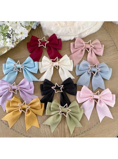 Cute Heart-Shaped Plush Balls Bowknot Metal Star Decoration Sweet Lolita Handbag