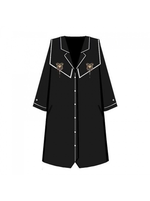 Holy Grail Series JK Uniform Medium Length Sweet Loose-fitting Autumn Winter Thickened Single-breasted Black Woollen College Style Lolita Coat