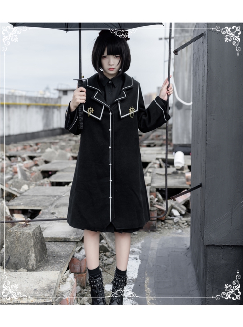 Holy Grail Series JK Uniform Medium Length Sweet Loose-fitting Autumn Winter Thickened Single-breasted Black Woollen College Style Coat