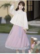 Sakura Story Series Chinese Style Improved Hanfu Elegant Butterfly Embroidery Stand Collar Metal Buckle Long Sleeve Shirt Tie Rope Pleated Skirt Set