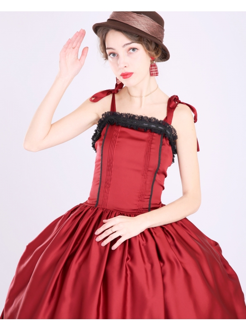 Party Wedding Vintage Wine Red Sleeveless Bowknot Bandage Fluffy Mercerized Satin Lolita Prom Long Dress