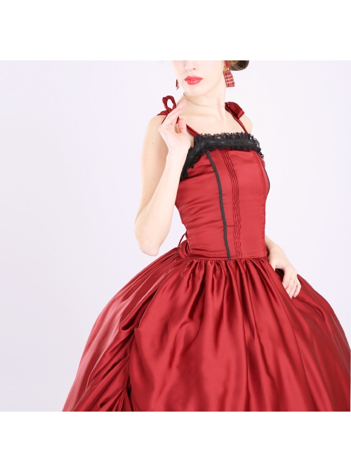 Party Wedding Vintage Wine Red Sleeveless Bowknot Bandage Fluffy Mercerized Satin Lolita Prom Long Dress