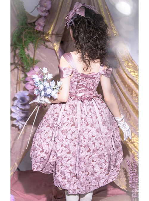 Vanity Movement Series Sweet Lolita Bowknots Pendant Jacquard Embroidery Bud Type Pleated Sling Dress Set