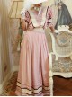 Manta Rose Series Commuter Tea Break A-shaped Middle Waist Square Collar Pink Cotton Flounce Lantern Sleeve Lolita Prom Long Dress