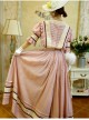 Manta Rose Series Commuter Tea Break A-shaped Middle Waist Square Collar Pink Cotton Flounce Lantern Sleeve Lolita Prom Long Dress