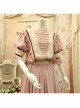 Manta Rose Series Commuter Tea Break A-shaped Middle Waist Square Collar Pink Cotton Flounce Lantern Sleeve Lolita Prom Long Dress