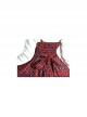 Punk Lolita Bowknot Plaid Black Single Row Pleats Double Lace Drawstring Irregular Hem Design Sling Dress