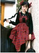 Punk Lolita Bowknot Plaid Black Single Row Pleats Double Lace Drawstring Irregular Hem Design Sling Dress