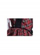 Punk Lolita Bowknot Plaid Black Single Row Pleats Double Lace Drawstring Irregular Hem Design Sling Dress