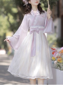 Morning And Evening Series Chinese Style Simple Daily Cross Over Lace Embroidery Elegant Sweet Lovely Bowknot Spring Autumn Hanfu