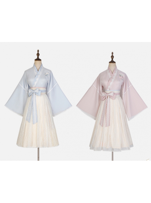 Morning And Evening Series Chinese Style Simple Daily Cross Over Lace Embroidery Elegant Sweet Lovely Bowknot Spring Autumn Hanfu