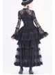 Magic Night Series Black Multi-layer Mesh Lace Cutout Trumpet Sleeve Top Dark Court Long Skirt Two Piece Set Gothic Lolita Suit