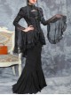 Black Lace Ruffle Long Sleeve Top Dark Night Punk Fishtail Skirt Suit Slim Fit Two Piece Set Gothic Lolita Suit
