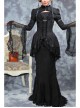 Black Lace Ruffle Long Sleeve Top Dark Night Punk Fishtail Skirt Suit Slim Fit Two Piece Set Gothic Lolita Suit