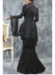 Black Lace Ruffle Long Sleeve Top Dark Night Punk Fishtail Skirt Suit Slim Fit Two Piece Set Gothic Lolita Suit