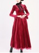 Customizable Velvet Lolita Waist Pleats Stand Collar Lotus Leaf Lace Lantern Long Sleeve Retro Prom Long Dress