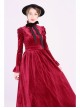 Customizable Velvet Lolita Waist Pleats Stand Collar Lotus Leaf Lace Lantern Long Sleeve Retro Prom Long Dress