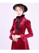 Customizable Velvet Lolita Waist Pleats Stand Collar Lotus Leaf Lace Lantern Long Sleeve Retro Prom Long Dress