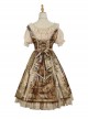 Classic Lolita JSK Jacquard White Lace Pleated Court Vintage Oil Painting Drawstring Metal Buttons Sling Dress