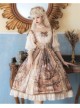 Classic Lolita JSK Jacquard White Lace Pleated Court Vintage Oil Painting Drawstring Metal Buttons Sling Dress