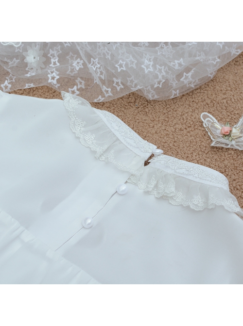 Little Wish Series Spring Sweet White Long Sleeve  Hollow Love Princess Loose Thin Sweet Lolita Shirts Blouses