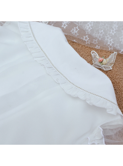 Little Lazy Cat Series Summer Cute Cat Claw Embroidery Slim Lace Tie Hollow Short Cuffs Sweet Lolita Blouses