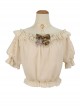 Classic Lolita White Lace Embroidery Ruffles Pleated Off The Shoulder Short Sleeve Shirt