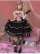 Sweet Cat Series JSK Short Black Pink Sexy Polka Dot Three-segment Hem Pendant Lace Bow Sweet Lolita Sling Dress