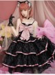 Sweet Cat Series JSK Short Black Pink Sexy Polka Dot Three-segment Hem Pendant Lace Bow Sweet Lolita Sling Dress