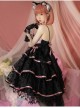 Sweet Cat Series JSK Short Black Pink Sexy Polka Dot Three-segment Hem Pendant Lace Bow Sweet Lolita Sling Dress