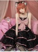 Sweet Cat Series JSK Short Black Pink Sexy Polka Dot Three-segment Hem Pendant Lace Bow Sweet Lolita Sling Dress