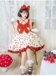 Hi My Sweetheart Series JSK Summer White Short Three-segment Hem Red Love ​Lace Bow Decoration Sweet Lolita Sleeveless Dress