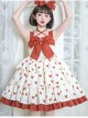 Hi My Sweetheart Series JSK Summer White Short Three-segment Hem Red Love ​Lace Bow Decoration Sweet Lolita Sleeveless Dress