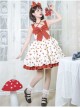 Hi My Sweetheart Series JSK Summer White Short Three-segment Hem Red Love ​Lace Bow Decoration Sweet Lolita Sleeveless Dress