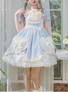 Pearl Puffs Series OP Spring Short High Waist A-shaped Lovely Puff Sleeves Bowknot Ruffles Sweet Lolita Dress