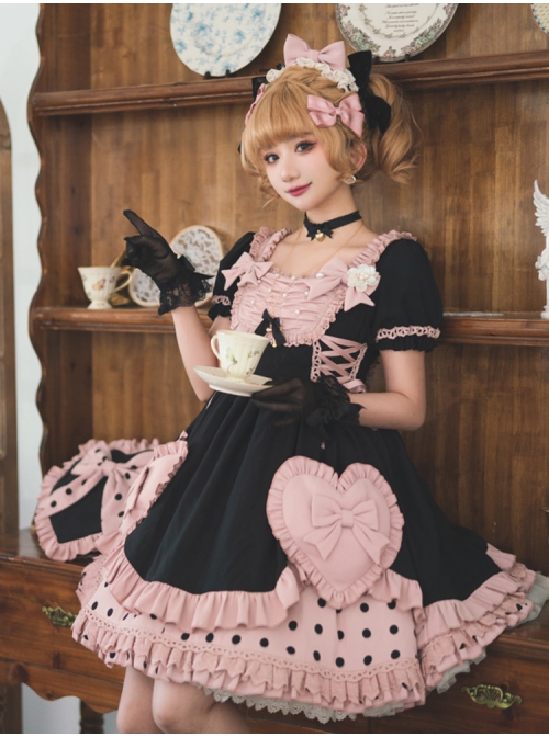 Pearl Puffs Series OP Spring Short High Waist A-shaped Lovely Puff Sleeves Bowknot Ruffles Sweet Lolita Dress