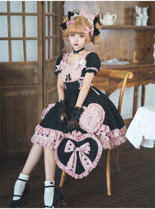 Pearl Puffs Series OP Spring Short High Waist A-shaped Lovely Puff Sleeves Bowknot Ruffles Sweet Lolita Dress