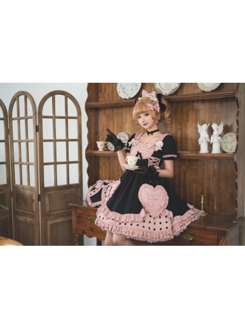 Pearl Puffs Series OP Spring Short High Waist A-shaped Lovely Puff Sleeves Bowknot Ruffles Sweet Lolita Dress