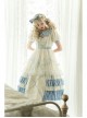 Crystal Shoes' Promise Series OP Spring Long Sweet Temperament Blue-white Lace Ruffles Doll Collar Short Sleeve Classic Lolita Dress