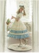 Crystal Shoes' Promise Series OP Spring Long Sweet Temperament Blue-white Lace Ruffles Doll Collar Short Sleeve Classic Lolita Dress