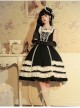 Heartbeat Direction Series JSK Summer Black A-shape Mid-length High Waist Style Flying Sleeves Lace Bow Classic Lolita Sling Dress