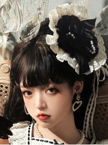 Heartbeat Direction Series KC Lace Pearl Elegant Black Classic Lolita Headband