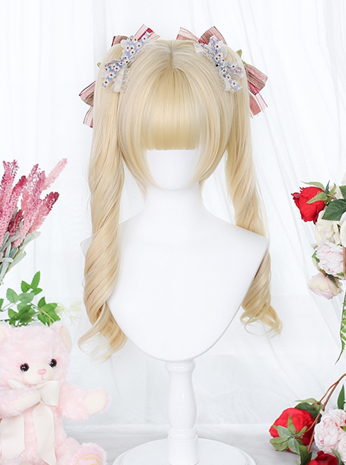 Microlight Series Platinum Long Curly Double Tails Bangs Wig Sweet Lolita Short Wigs