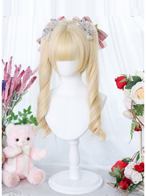 Microlight Series Platinum Long Curly Double Tails Bangs Wig Sweet Lolita Short Wigs